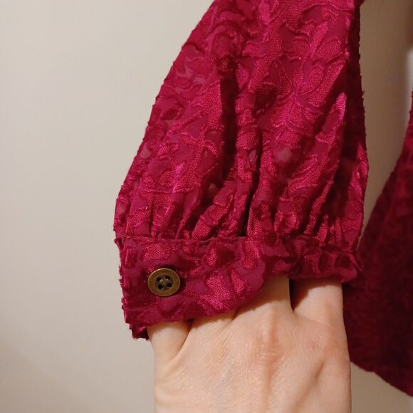 Anthropologie Susanna Burnout Velvet Button Front Blouse Plum Size Small Boho - Picture 4 of 9